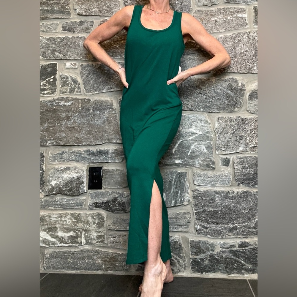 Green Racerback Maxi Dress Brushed Side Slit Soft size Medium NWT